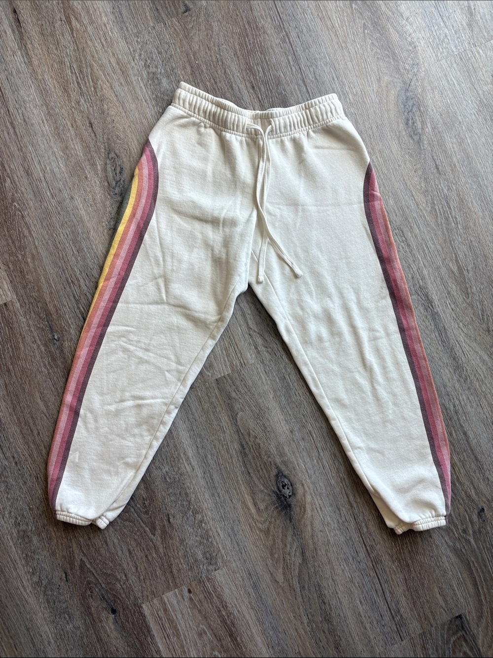 Marine Layer Anytime Rainbow Striped Sweatpants Cream XS